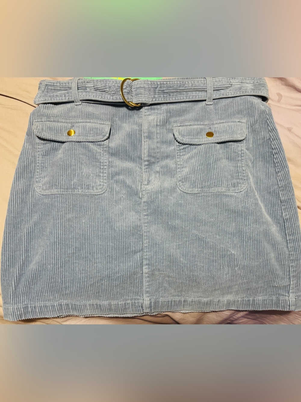 Ann Taylor Loft, size 12, light blue, corduroy mini skirt, with belt.